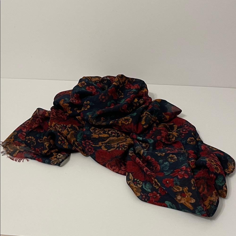 Patricia Nash Floral Shear Tapestry Scarf - Red, Blue, Gold - Picture 7 of 15